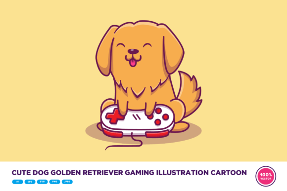 Golden Retriever Gaming: A Cartoon Icon for Creative Projects
