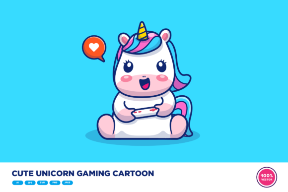 The Strategic Charm of Cute Unicorn Gaming Cartoon Illustration in Modern Design